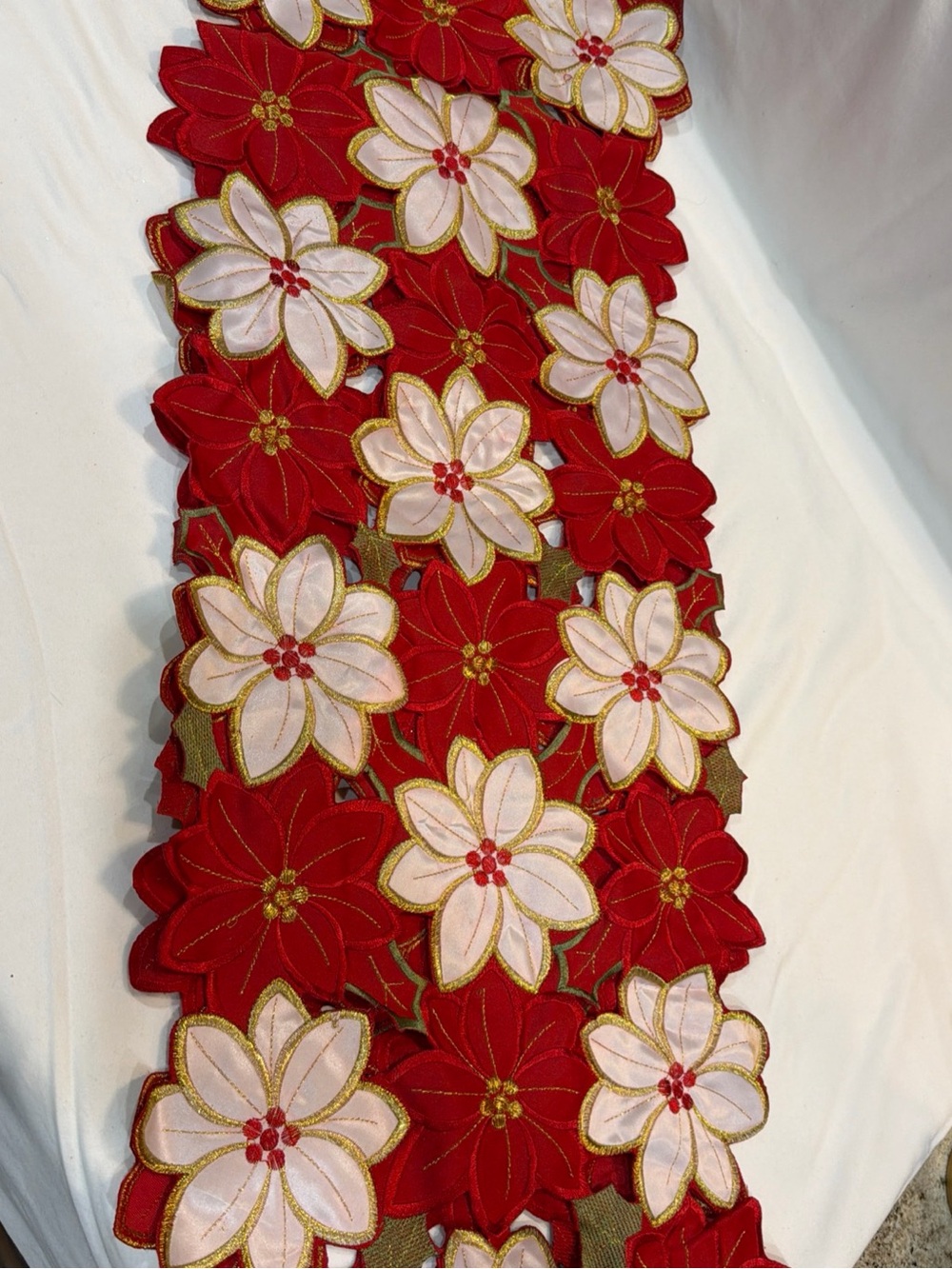 Vintage Red and White Poinsettia Table Runner